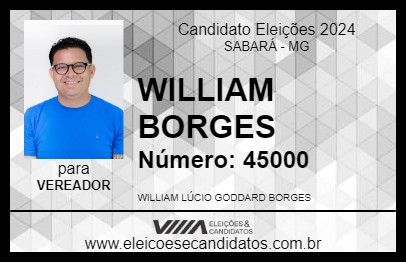 Candidato WILLIAM BORGES 2024 - SABARÁ - Eleições