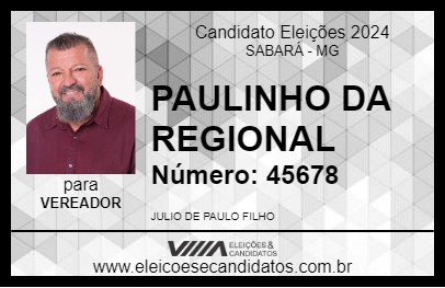 Candidato PAULINHO DA REGIONAL 2024 - SABARÁ - Eleições