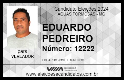 Candidato EDUARDO PEDREIRO 2024 - ÁGUAS FORMOSAS - Eleições