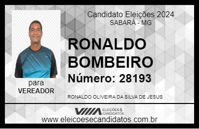 Candidato RONALDO BOMBEIRO 2024 - SABARÁ - Eleições