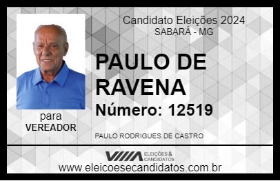 Candidato PAULO DE RAVENA 2024 - SABARÁ - Eleições