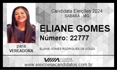 Candidato ELIANE GOMES 2024 - SABARÁ - Eleições