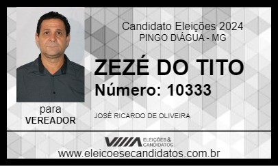 Candidato ZEZÉ DO TITO 2024 - PINGO D\ÁGUA - Eleições