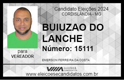 Candidato BUIUZAO DO LANCHE 2024 - CORDISLÂNDIA - Eleições