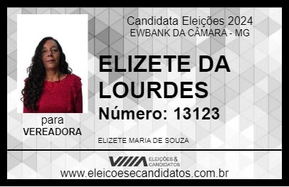 Candidato ELIZETE DA LOURDES 2024 - EWBANK DA CÂMARA - Eleições