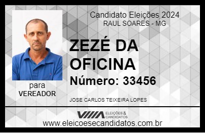 Candidato ZEZÉ DA OFICINA 2024 - RAUL SOARES - Eleições