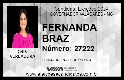 Candidato FERNANDA BRAZ 2024 - GOVERNADOR VALADARES - Eleições