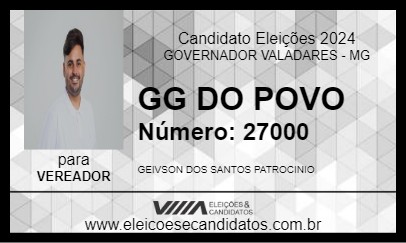 Candidato GG DO POVO 2024 - GOVERNADOR VALADARES - Eleições