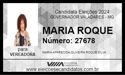 Candidato MARIA ROQUE 2024 - GOVERNADOR VALADARES - Eleições