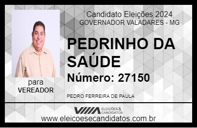 Candidato PEDRINHO DA SAÚDE 2024 - GOVERNADOR VALADARES - Eleições