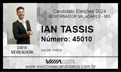 Candidato IAN TASSIS 2024 - GOVERNADOR VALADARES - Eleições