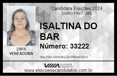 Candidato ISALTINA DO BAR 2024 - OURO FINO - Eleições