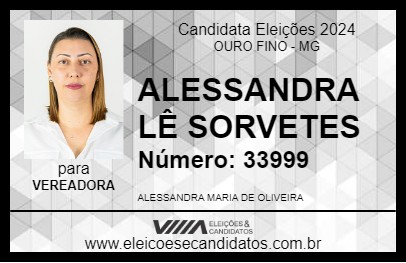 Candidato ALESSANDRA LÊ SORVETES 2024 - OURO FINO - Eleições