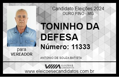 Candidato TONINHO DA DEFESA 2024 - OURO FINO - Eleições