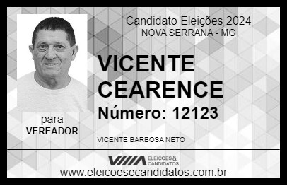 Candidato VICENTE CEARENCE 2024 - NOVA SERRANA - Eleições