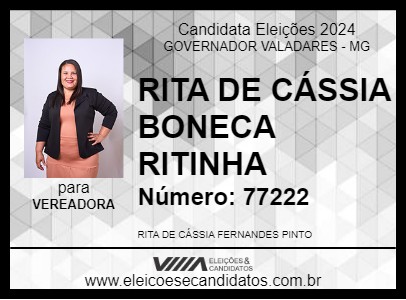 Candidato RITA DE CÁSSIA BONECA RITINHA 2024 - GOVERNADOR VALADARES - Eleições