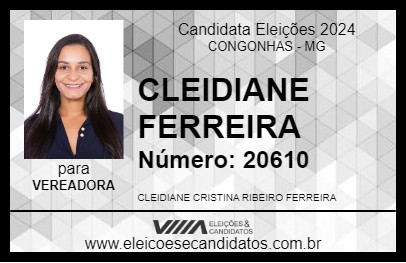 Candidato CLEIDIANE FERREIRA 2024 - CONGONHAS - Eleições