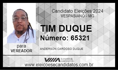 Candidato TIM DUQUE 2024 - VESPASIANO - Eleições