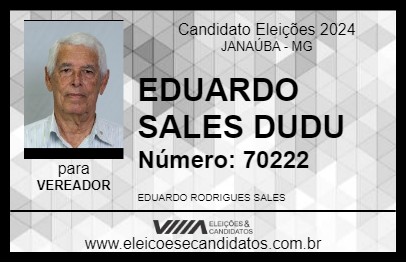 Candidato EDUARDO SALES   DUDU 2024 - JANAÚBA - Eleições