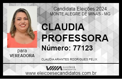 Candidato CLAUDIA PROFESSORA  2024 - MONTE ALEGRE DE MINAS - Eleições