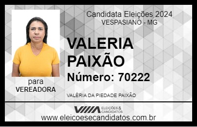 Candidato VALERIA PAIXÃO 2024 - VESPASIANO - Eleições