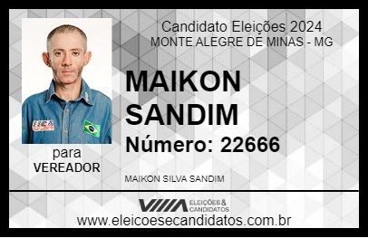 Candidato MAIKON SANDIM  2024 - MONTE ALEGRE DE MINAS - Eleições