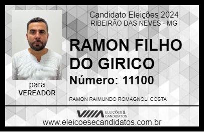 Candidato RAMON FILHO DO GIRICO 2024 - RIBEIRÃO DAS NEVES - Eleições