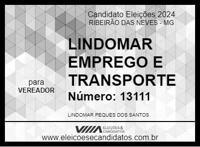 Candidato LINDOMAR EMPREGO E TRANSPORTE 2024 - RIBEIRÃO DAS NEVES - Eleições