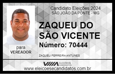 Candidato ZAQUEU DO SÃO VICENTE 2024 - SÃO JOÃO DA PONTE - Eleições