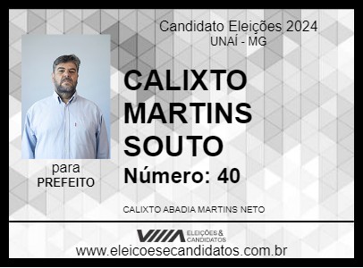 Candidato CALIXTO MARTINS SOUTO 2024 - UNAÍ - Eleições