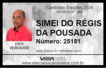 Candidato SIMEI DO RÉGIS DA POUSADA 2024 - RITÁPOLIS - Eleições