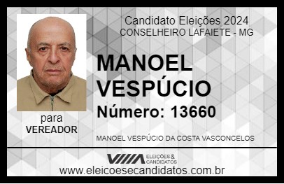 Candidato MANOEL VESPÚCIO 2024 - CONSELHEIRO LAFAIETE - Eleições