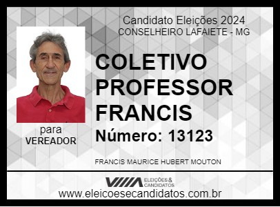 Candidato COLETIVO PROFESSOR FRANCIS 2024 - CONSELHEIRO LAFAIETE - Eleições