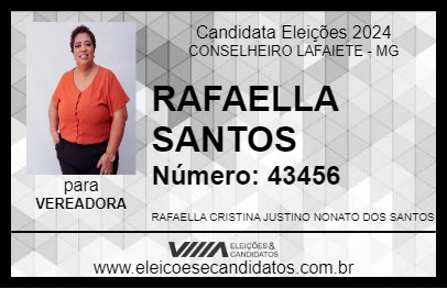 Candidato RAFAELLA SANTOS 2024 - CONSELHEIRO LAFAIETE - Eleições