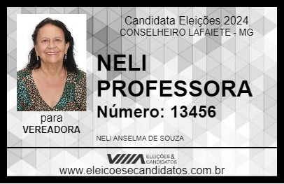 Candidato NELI PROFESSORA 2024 - CONSELHEIRO LAFAIETE - Eleições