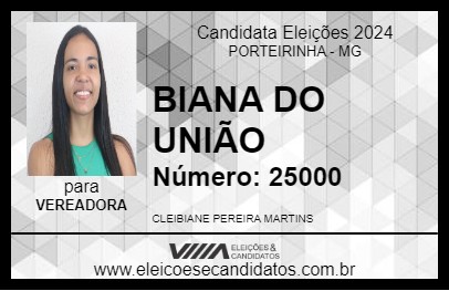 Candidato BIANA DO UNIÃO 2024 - PORTEIRINHA - Eleições