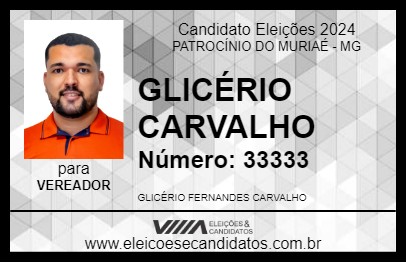 Candidato GLICÉRIO CARVALHO 2024 - PATROCÍNIO DO MURIAÉ - Eleições