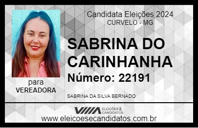 Candidato SABRINA DO CARINHANHA 2024 - CURVELO - Eleições