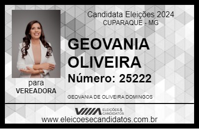 Candidato GEOVANIA OLIVEIRA 2024 - CUPARAQUE - Eleições