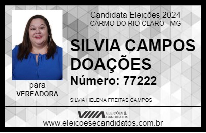 Candidato SILVIA CAMPOS DOAÇÕES 2024 - CARMO DO RIO CLARO - Eleições