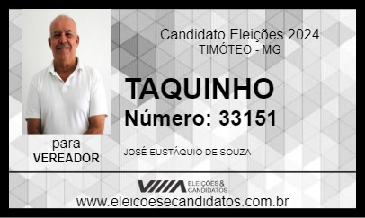 Candidato TAQUINHO 2024 - TIMÓTEO - Eleições