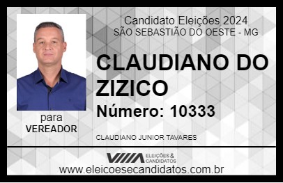 Candidato CLAUDIANO DO ZIZICO 2024 - SÃO SEBASTIÃO DO OESTE - Eleições