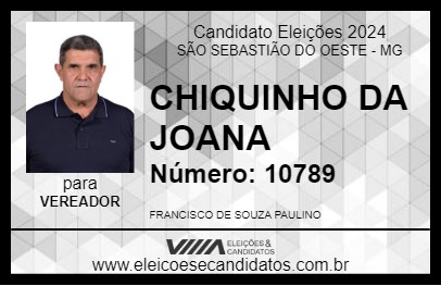 Candidato CHIQUINHO DA JOANA 2024 - SÃO SEBASTIÃO DO OESTE - Eleições