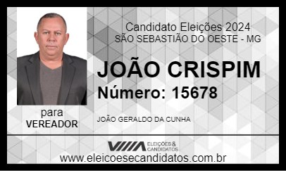 Candidato JOÃO CRISPIM 2024 - SÃO SEBASTIÃO DO OESTE - Eleições