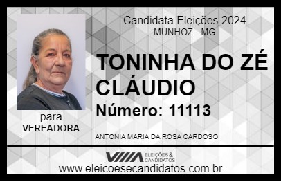 Candidato TONINHA DO ZÉ CLÁUDIO 2024 - MUNHOZ - Eleições