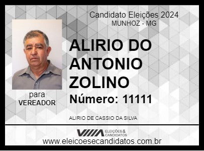 Candidato ALIRIO DO ANTONIO ZOLINO 2024 - MUNHOZ - Eleições