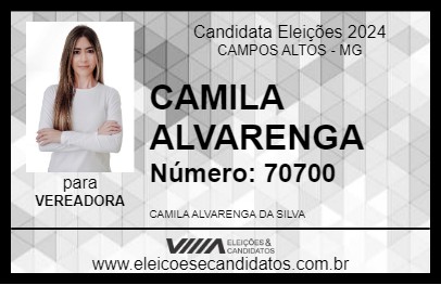 Candidato CAMILA ALVARENGA 2024 - CAMPOS ALTOS - Eleições