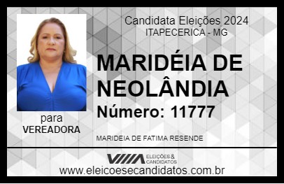 Candidato MARIDÉIA DE NEOLÂNDIA 2024 - ITAPECERICA - Eleições