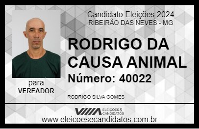 Candidato RODRIGO DA CAUSA ANIMAL 2024 - RIBEIRÃO DAS NEVES - Eleições