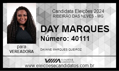 Candidato DAY MARQUES 2024 - RIBEIRÃO DAS NEVES - Eleições